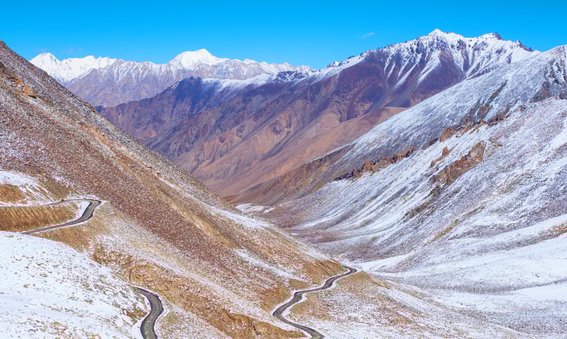 Travel the winding roads of Khardung La in Ladakh, India.