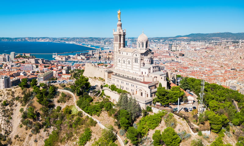 Basilique Notre-Dame-de-la-Garde is a Romanesque-Byzantine church, a landmark in Marseille, France.