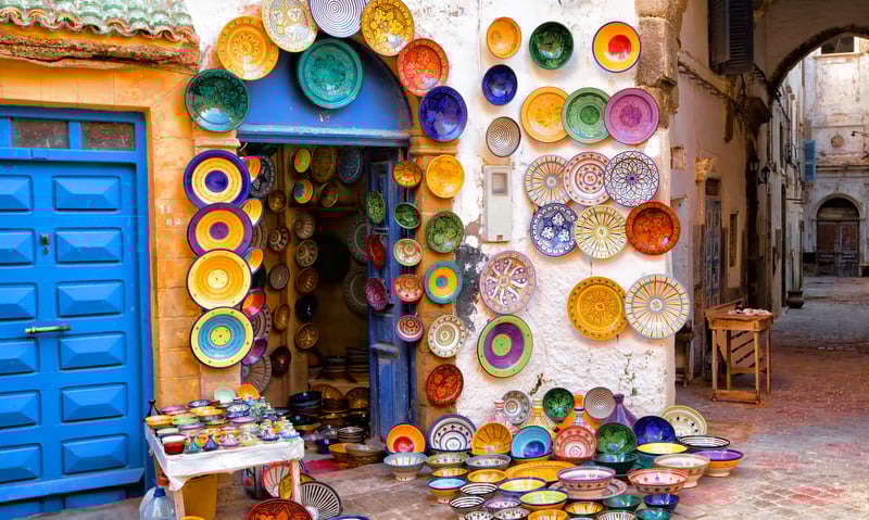 Look out for vibrant ceramics in Essaouira, Morocco.