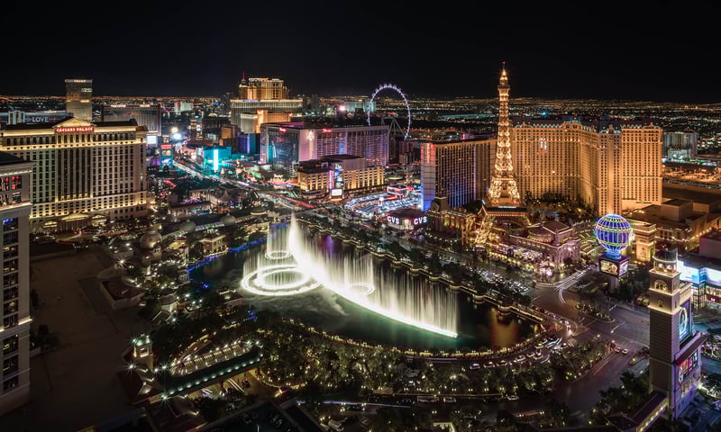 Take in the bright lights of Las Vegas, Nevada.