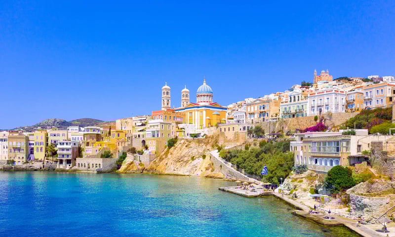 Admire the colourful architecture of Syros during your leisure time on this Greek island.
