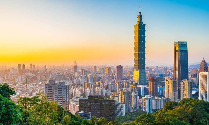 Taipei 101 skyscraper is a dominant feature of Taipei's cityscape, Taiwan.