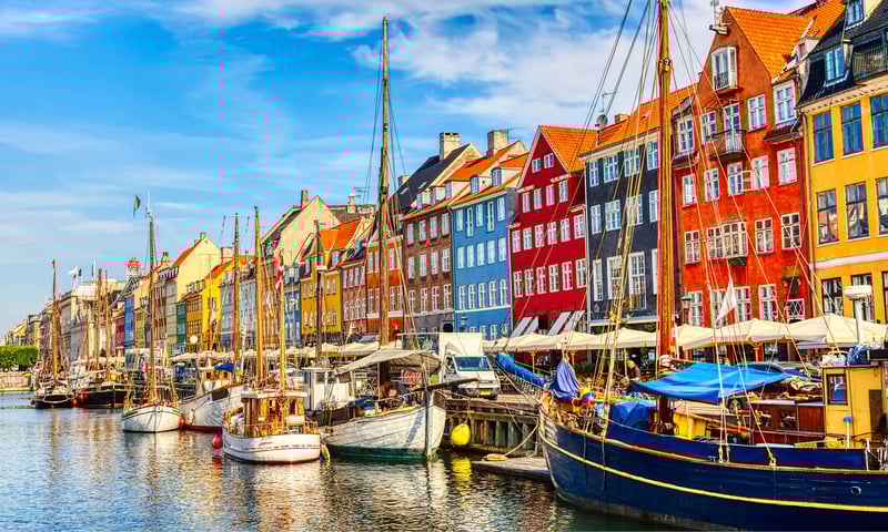 The waterfront Nyhavn entertainment district in Copenhagen, Denmark.