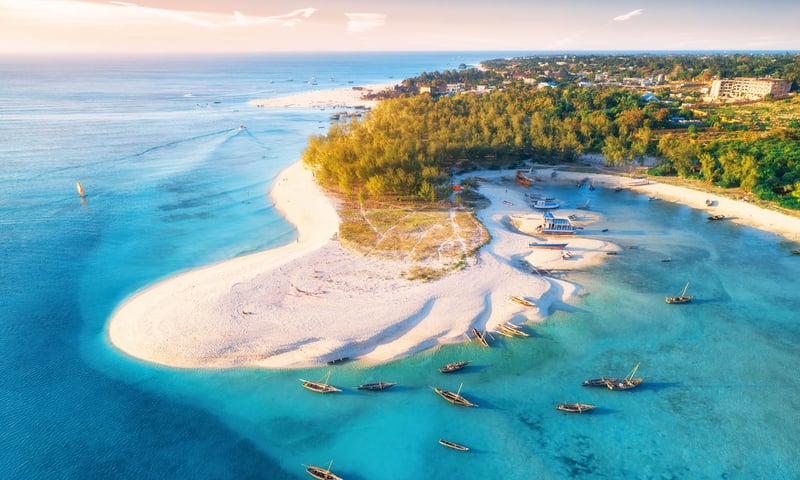 Zanzibar boasts stunning sandy beaches with crystal-clear turquoise waters.