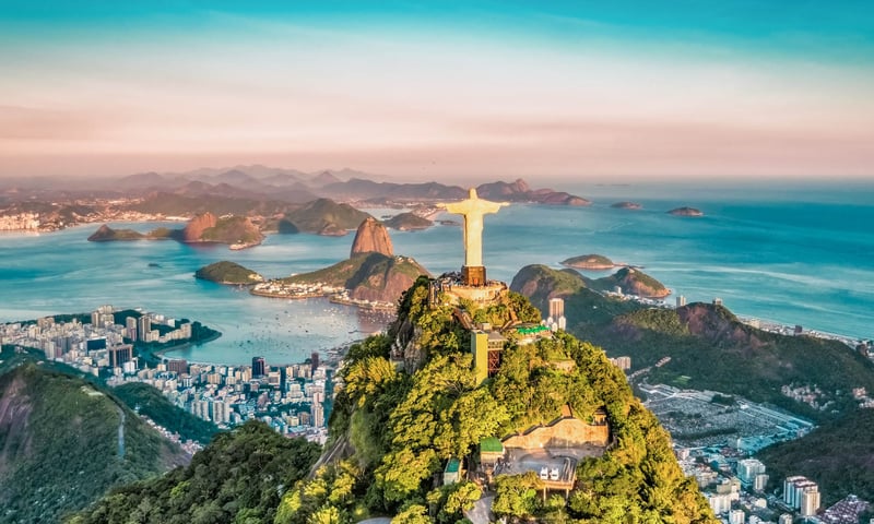 The Christ the Redeemer statue towers over Rio de Janeiro, Brazil.