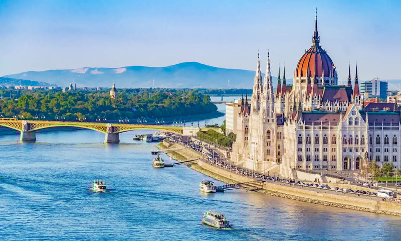 The stunning Parliament Building in Budapest, Hungary.