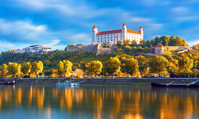 Bratislava Castle and the Danube River in Bratislava, Slovakia.
