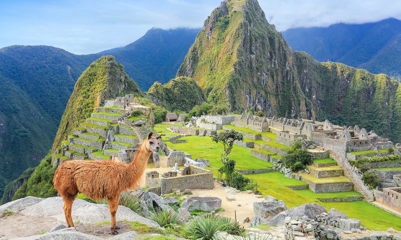 Machu Picchu is a 15th-century Incan citadel high in the Andes Mountains of Peru.