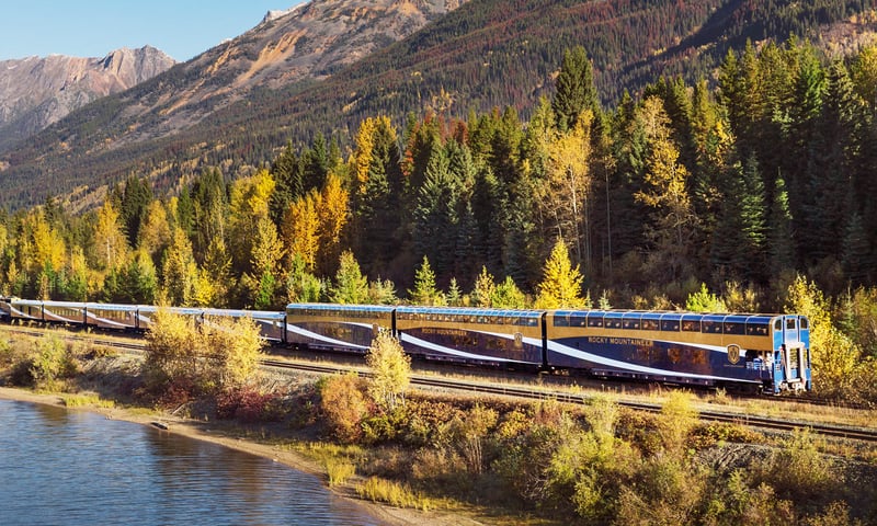 Take in scenery from the Rocky Mountaineer.