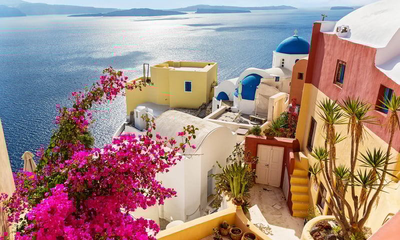 Take in the stunning views of Santorini, Greece.