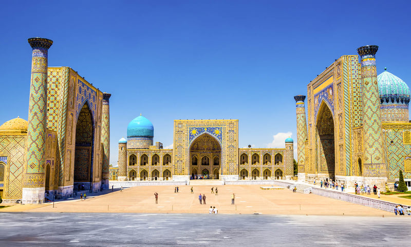 Registan Square in Samarkand, Uzbekistan.