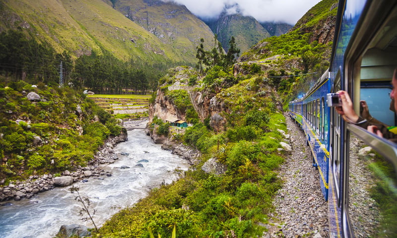 Embark on the PeruRail Expedition train bound for Aguas Calientes, Peru.