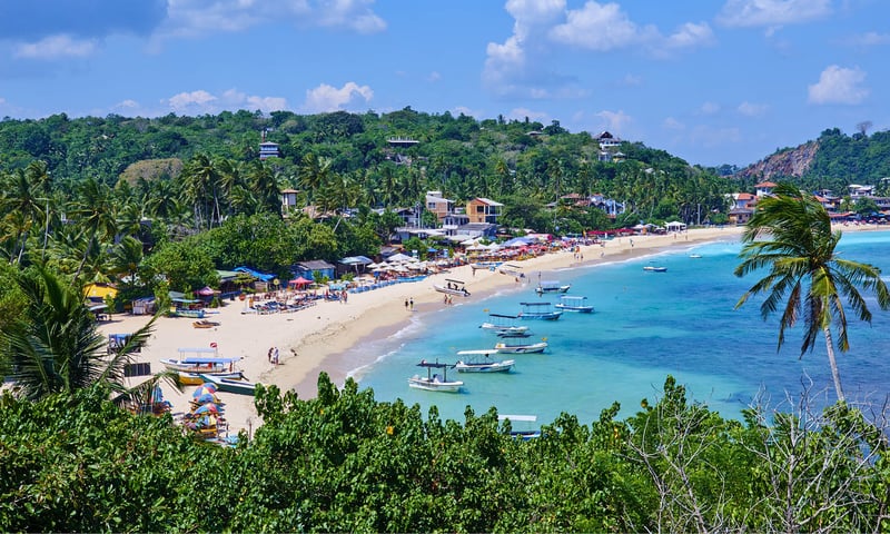 The inviting Unawatuna Beach, near Galle, Sri Lanka.
