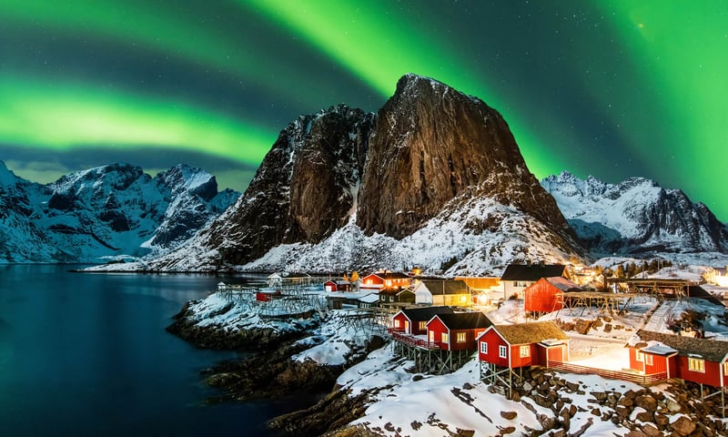 Search for the northern lights on a once-in-a-lifetime adventure, Lofoten Islands, Norway.