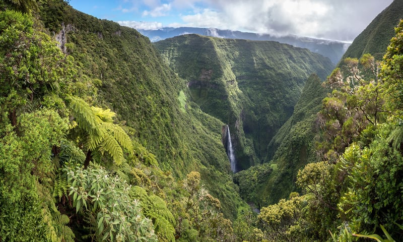 Travel the Cirque de Salazie to view the impressive Blanche Waterfall, Reunion Island.