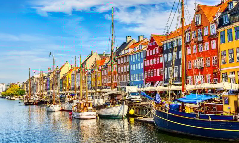 The popular 17th century Nyhavn district in Copenhagen, Denmark.