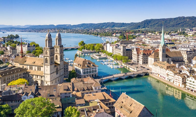 Enjoy 12 nights of hotel accommodation in Zurich (pictured) and other destinations.