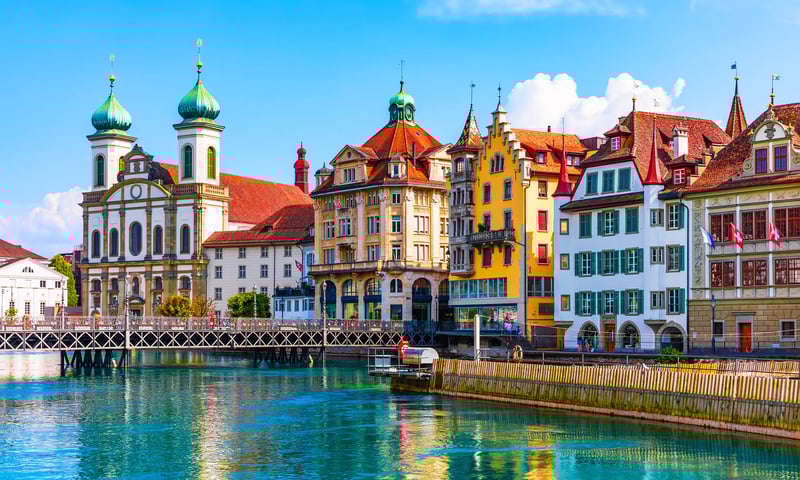 Lucerne offers medieval architecture along the bank of the Reuss River.