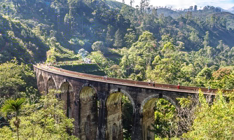 Catch Sri Lanka's famed blue train to see the Nine Arches Bridge near Ella.