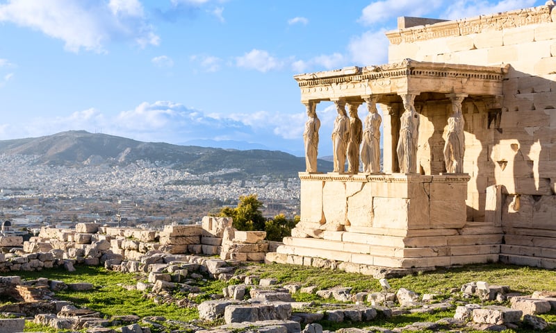 The Porch of the Caryatids is one of the most iconic features of the Acropolis in Athens, Greece.