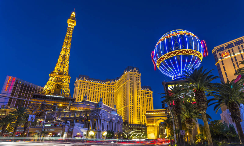 Take in the bright lights of Las Vegas, Nevada.