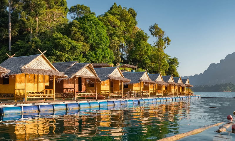 Stay in a floating bungalow in Khao Sok.