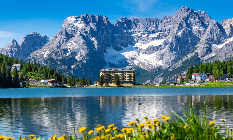 Lake Misurina is the largest alpine lake in the Dolomites, Italy.