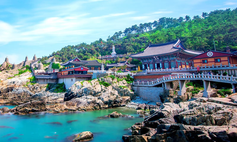 The striking Haedong Yonggungsa Temple in Busan, South Korea.