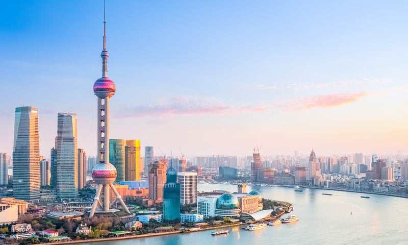 The iconic skyline of Shanghai, China.