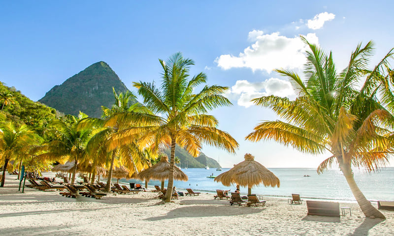 Soak up the sun on the island beaches of St Lucia.