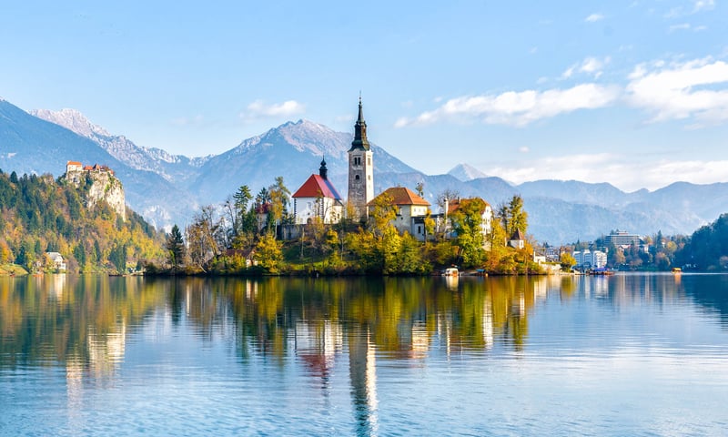 Visit picturesque Lake Bled in Slovenia.