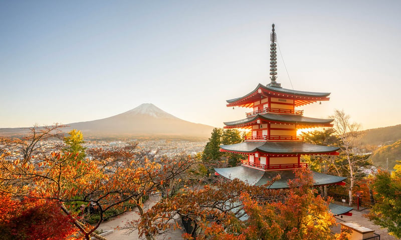 Standing at 3,776 metres, Mount Fuji is the tallest and most iconic peak in Japan.