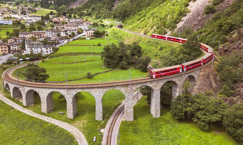 Ride aboard the Bernina Express train.