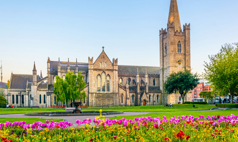 Stand before St. Patrick’s Cathedral in Dublin, Ireland.