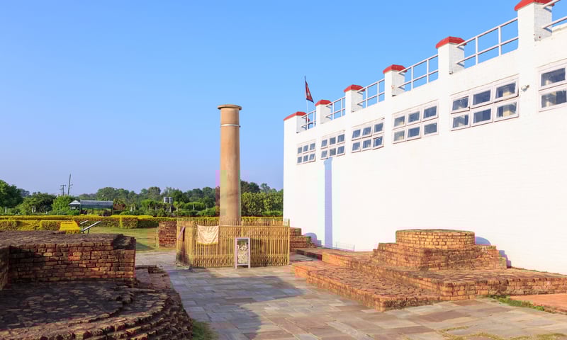See the iconic Asoka Pillar in Lumbini, Nepal.