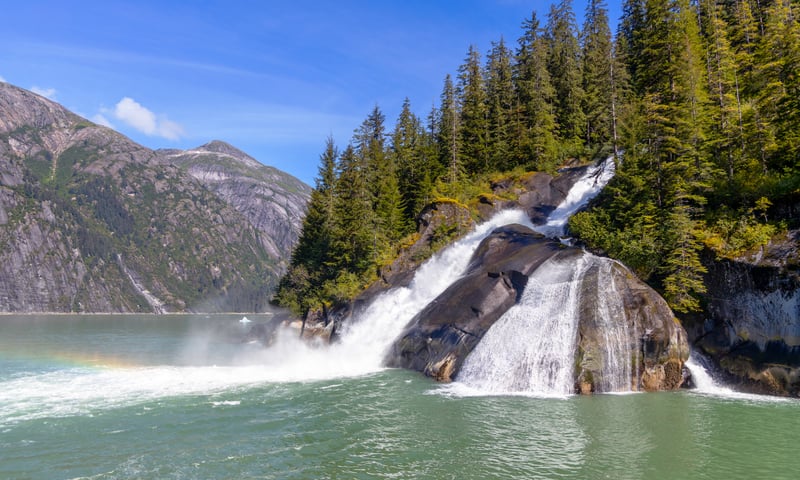 See waterfalls along Tracy Arm Inlet, Alaska.