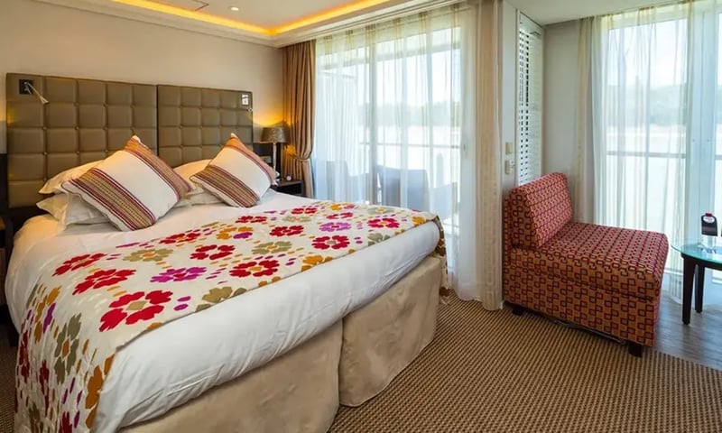 Unwind in the French & Outside Balcony stateroom aboard either the AmaStella or the AmaSiena ship.