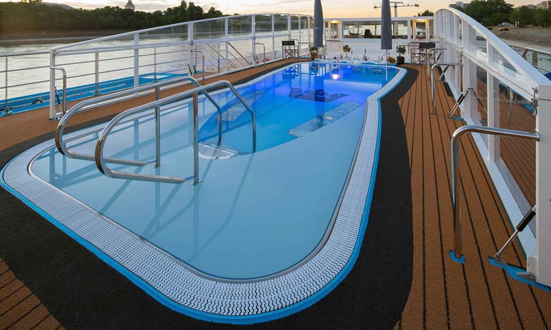 Swim in the heated Sun Deck pool with its swim-up bar aboard your AmaWaterways ship.