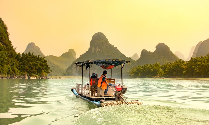 Guilin scenic Li River bamboo raft cruise (Optional activity).
