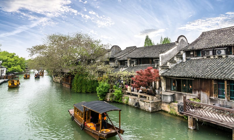 The Grand Canal runs through Suzhou, dividing the city north to south.