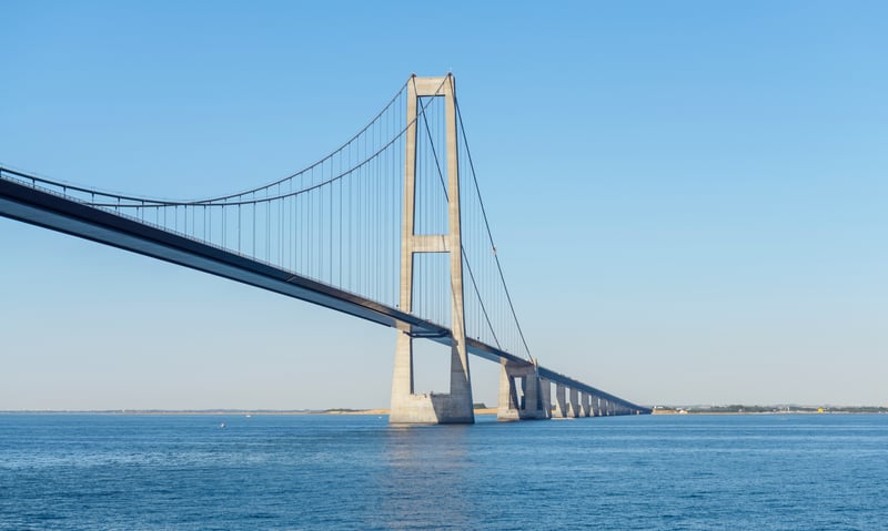 Cross the Great Belt Fixed Link on your way to Odense, Denmark.