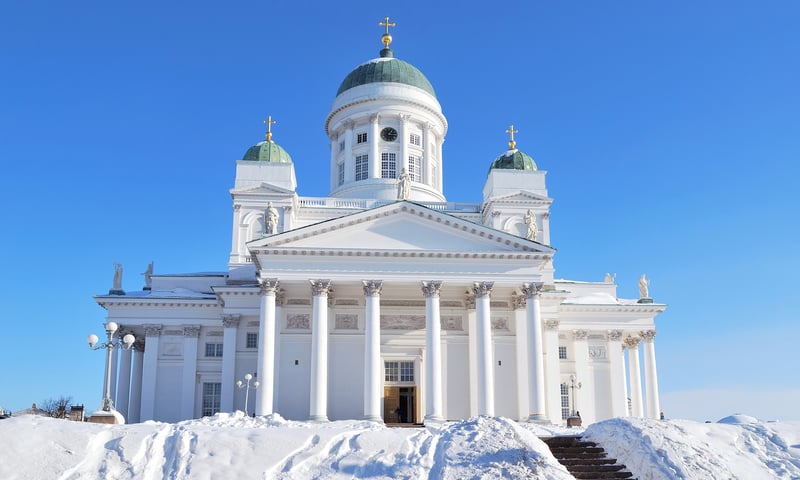 Stand before Helsinki Cathedral in Helsinki, Finland.