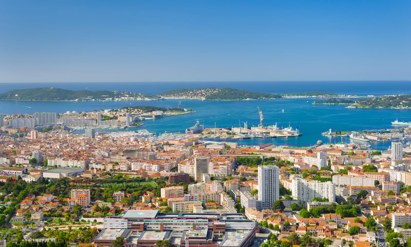 Views of the city of Toulon, France, from atop Mount Faron (Itinerary 2).