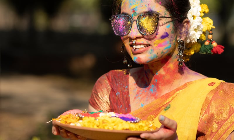 Holi Festival celebrates the eternal and divine love of the Hindu deities Radha and Krishna.