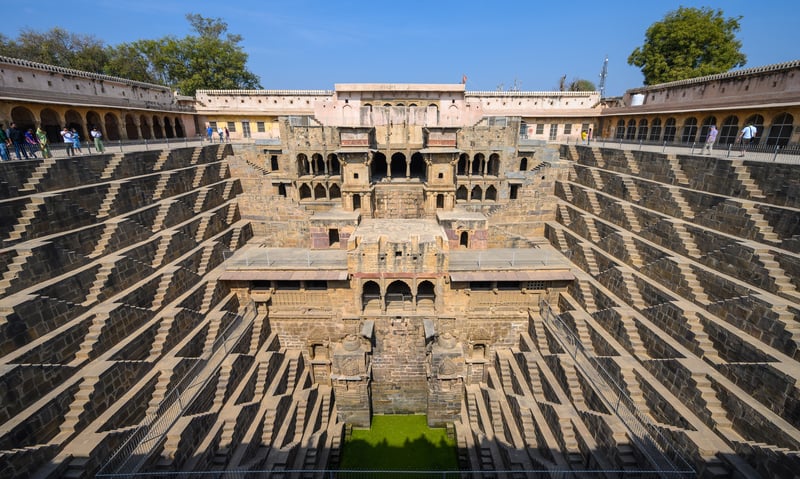 The intricate Chand Baori Stepwell in Rajasthan, India, is over a thousand years old.
