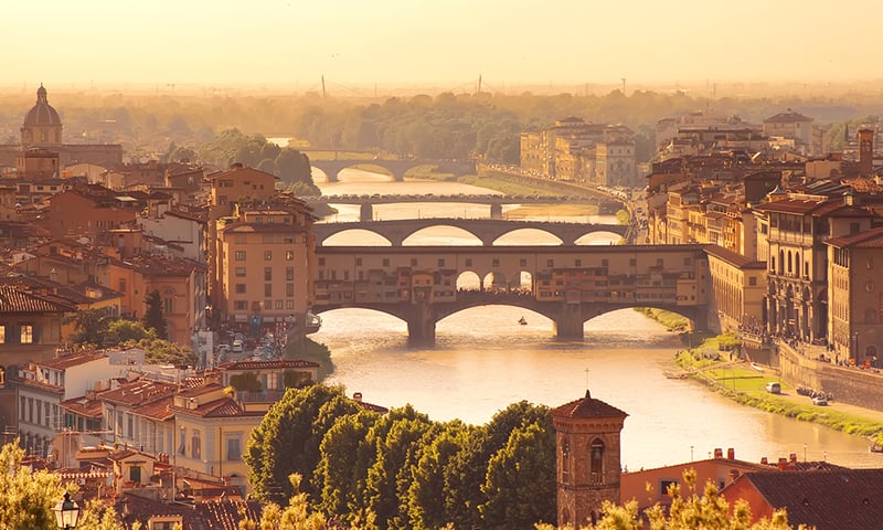 The Arno River in Florence, Italy (Itinerary 2).