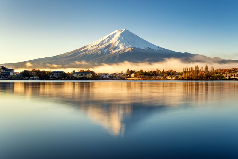 See Mt Fuji from Lake Kawaguchiko in the Fuji Five Lakes area, Japan.