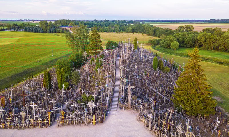 Residents of Siauliai defied Soviet anti-religious rule in the 1960s by leaving them in this hill.