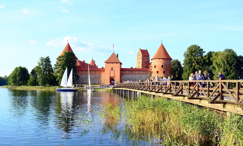 Trakai Island Castle in Lake Galve, Lithuania.