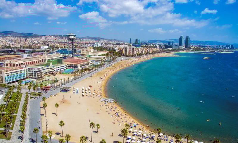 Barceloneta Beach in Barcelona, Spain.